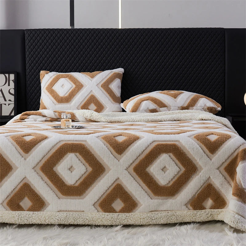 Flannel Warmth Autumn Winter Blanket Keep Warm Comfortable Jacquard King Size Blankets Skin Friendly Geometric Nap Comforter