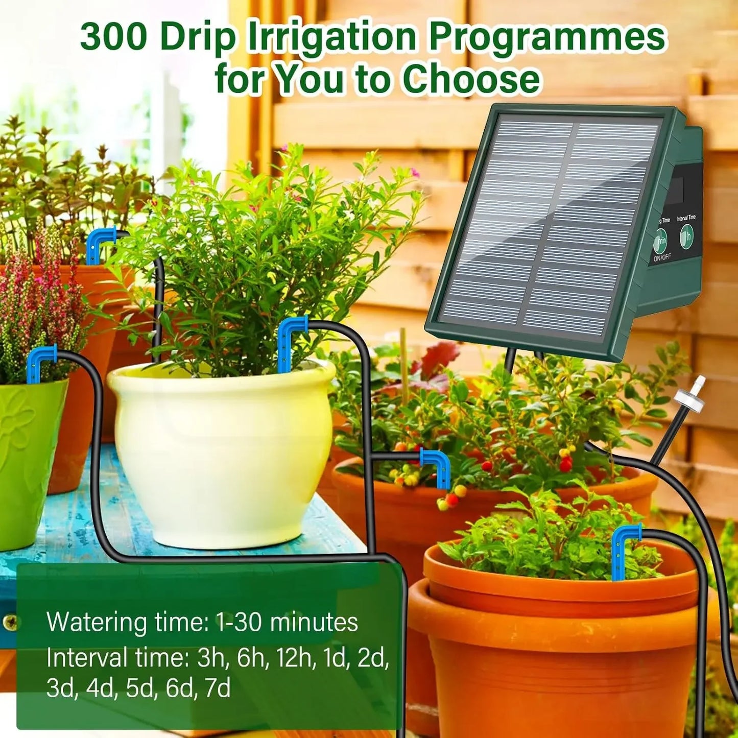 Sistema de riego solar para jardín y balcón. Sistema de riego automático por goteo. Sistema de riego de jardín DIY. Riego por goteo con manguera.