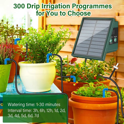Sistema de riego solar para jardín y balcón. Sistema de riego automático por goteo. Sistema de riego de jardín DIY. Riego por goteo con manguera.