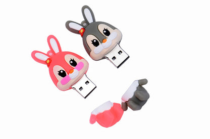 Lovely Rabbits USB Flash Drive 64GB Cartoon Pink Memory Stick 32GB Creative Gift Pen Drive 16GB Free Key Chain External Storage