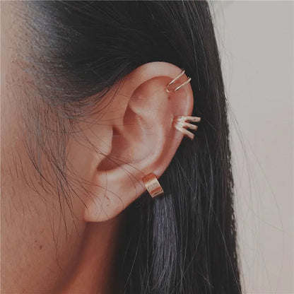 Silver Color Leaves Clip Earrings for Women Men Creative Simple C Ear Cuff Non-Piercing Ear Ear Clip Set Trend Jewelry Gift