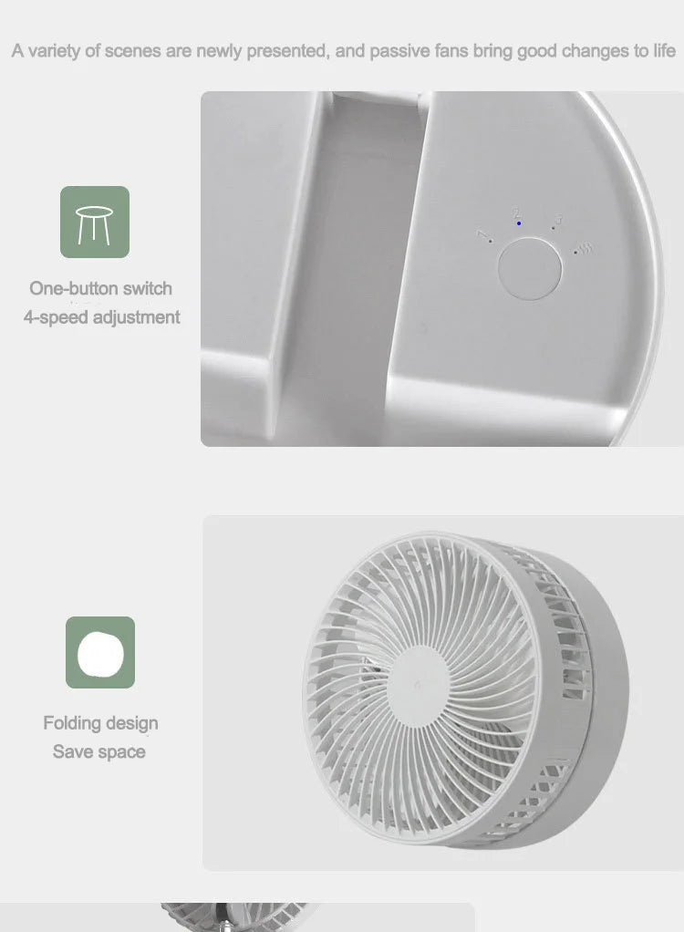 2025 new folding telescopic free adjustment fan charging usb multi-function outdoor portable home desktop floor-standing fan