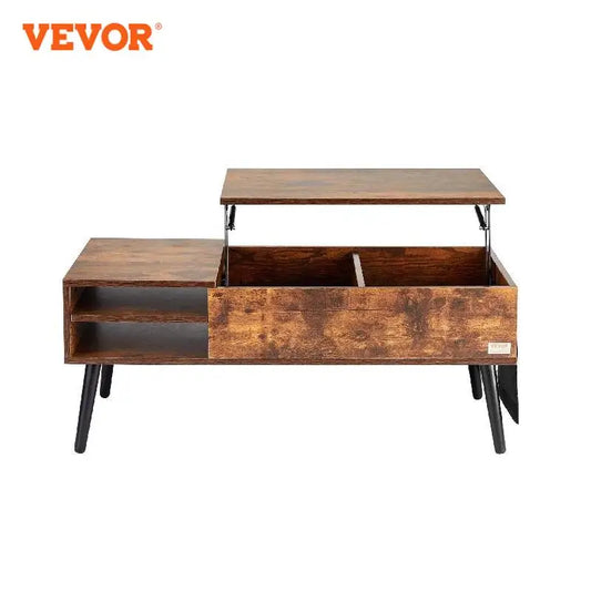 VEVOR Lift Top Coffee Table Round/Rectangle Coffee Table with Extra Storage Pockets Pop Up/Flipable Coffee Table for Living Room