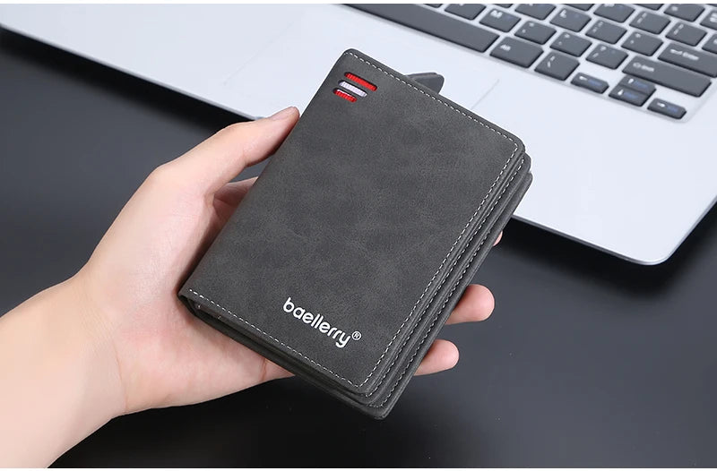 New Leather Men Wallets High Quality Zipper Short Desigh  Wallet Hipster Credit Card Holders Inserts Coin Purses Vintage Walltes