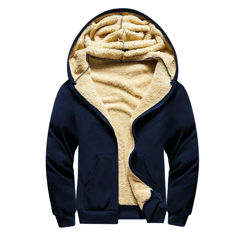 Men's Lambwool Hoodies Winter Thicken Zipper Jacket Loose Casual Warm Sweatshirts Male Long Sleeve Hooded Coats