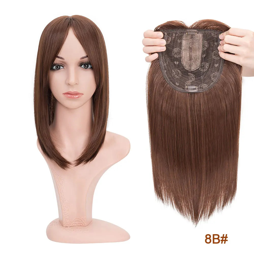 Benehair 14'' 18'' Hair Toppers with Bangs for Women Synthetic 6x6 Top Hairpieces Wigs Long Straight Clip in Hair Extension