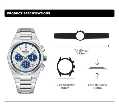 NAVIFORCE Men Casual Sport Quartz Calendar Wrist Watch for Man Business Steel Strap Waterproof Male Clock Relogio Masculino