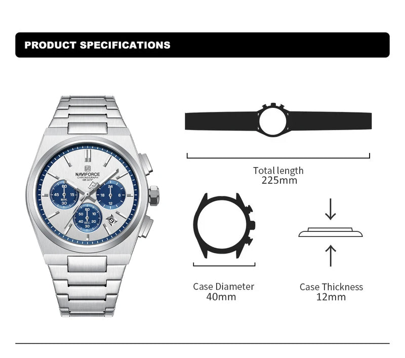 NAVIFORCE Men Casual Sport Quartz Calendar Wrist Watch for Man Business Steel Strap Waterproof Male Clock Relogio Masculino