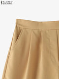 ZANZEA Women Elastic Waist Shorts Korean Solid Wide Leg Trousers 2024 Summer Casual Loose Pants Holiday Pleated Pockets Shorts