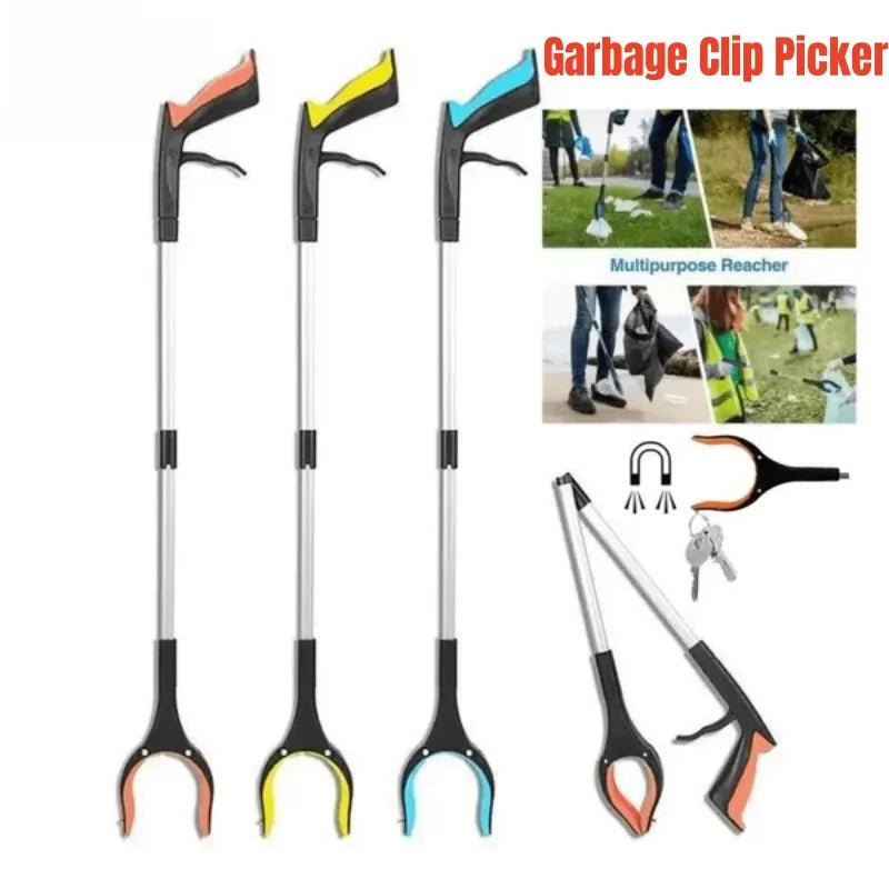 Recogedor de basura ligero y resistente con abrazadera giratoria de 360° para personas mayores, herramienta de recolección de basura de 32 pulgadas.