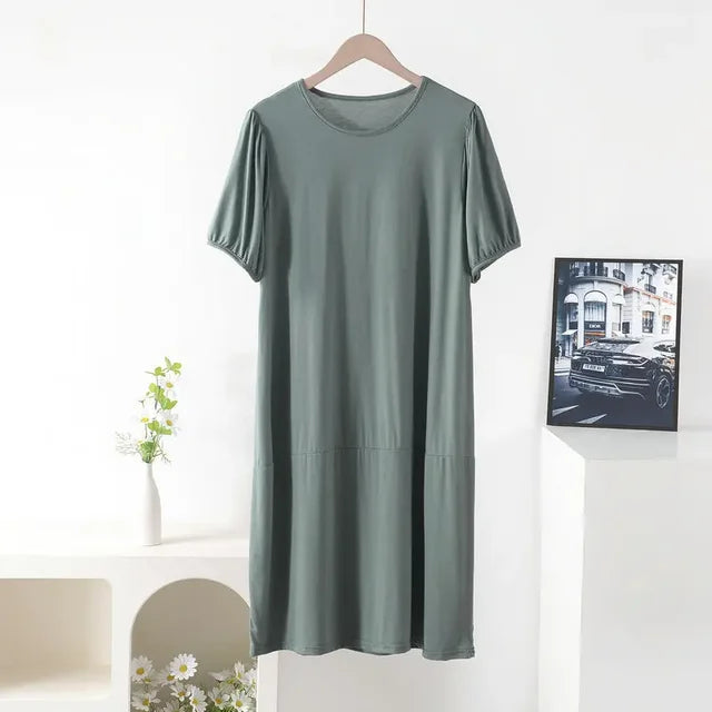 Vestido suelto de manga corta para mujer, de verano, color liso, tallas grandes XL-8XL 