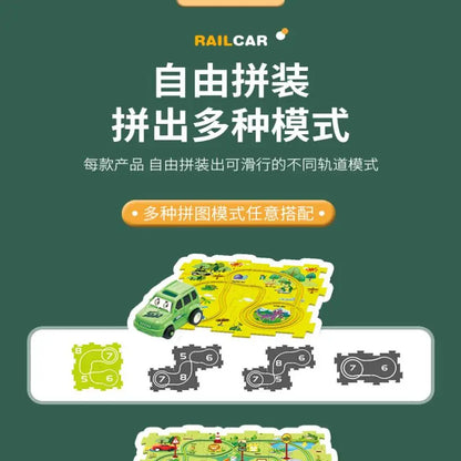 Kids puzzle rail car DIY assembly electric trolley automatic rail city scene building puzzle toys