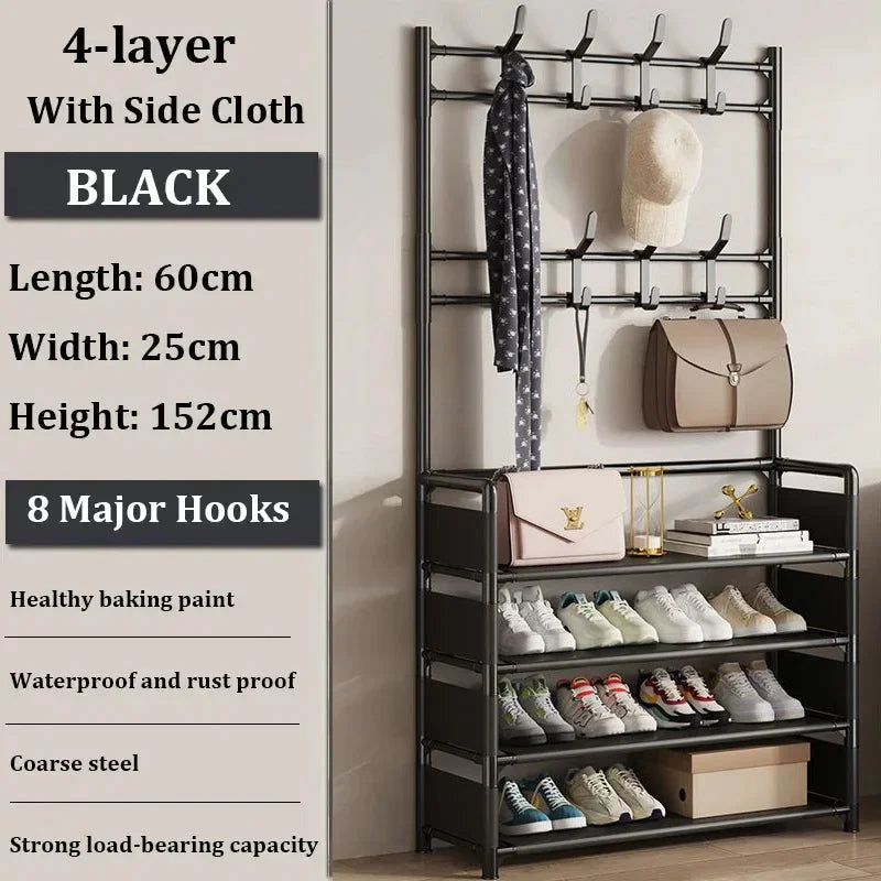 Zapatero de múltiples capas para el hogar, perchero integrado para abrigos y sombreros, puerta para zapatos, estante multifuncional simple