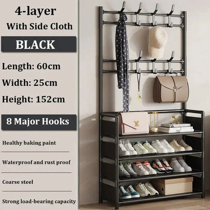 Zapatero de múltiples capas para el hogar, perchero integrado para abrigos y sombreros, puerta para zapatos, estante multifuncional simple