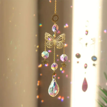 1 atrapasol de cristal con forma de mariposa: prisma de cristal que refleja luces para la decoración del hogar, el jardín y el automóvil.