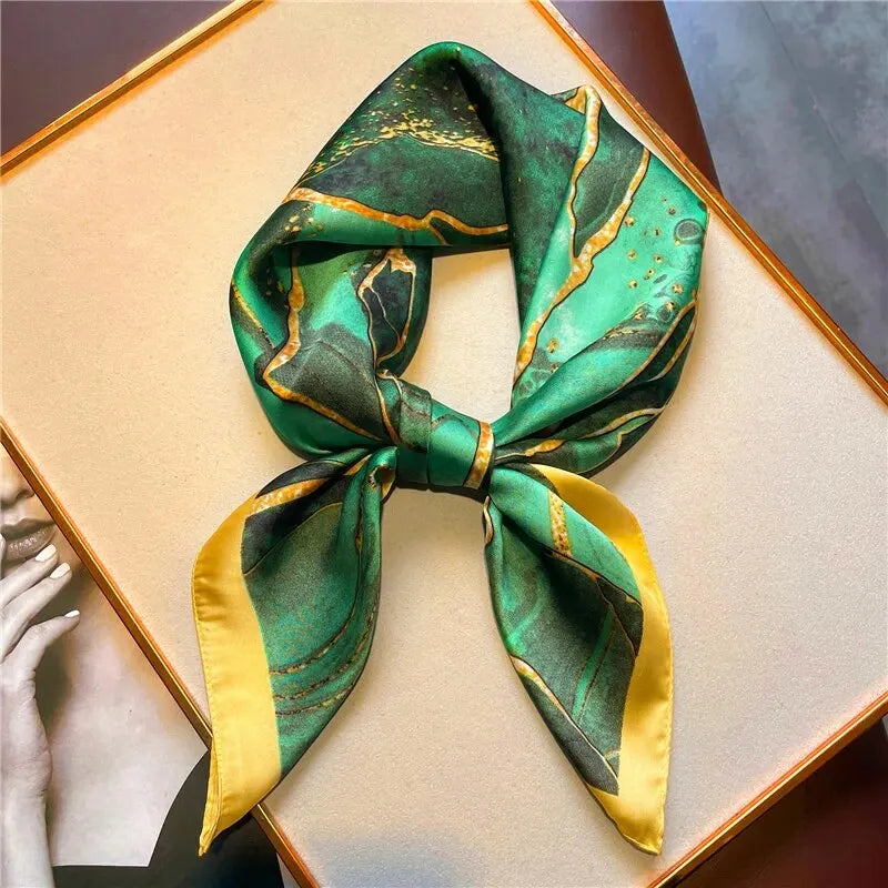 Bufanda cuadrada de seda de lujo para mujer, hiyab de primavera, pañuelo de moda, cinta para el pelo, bandana