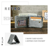 CONTACT'S Genuine Crazy Horse Leather Men Wallets Vintage Trifold Wallet Zip Coin Pocket Purse Cowhide Leather Wallet For Mens