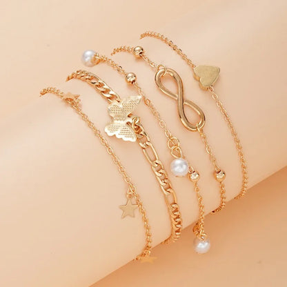 5Pcs Bohemian Pineapple Pearl Anklet for Women Fashion Simple Temperament Ladies Infinite Ankle Bracelets Jewelry Star Anklets