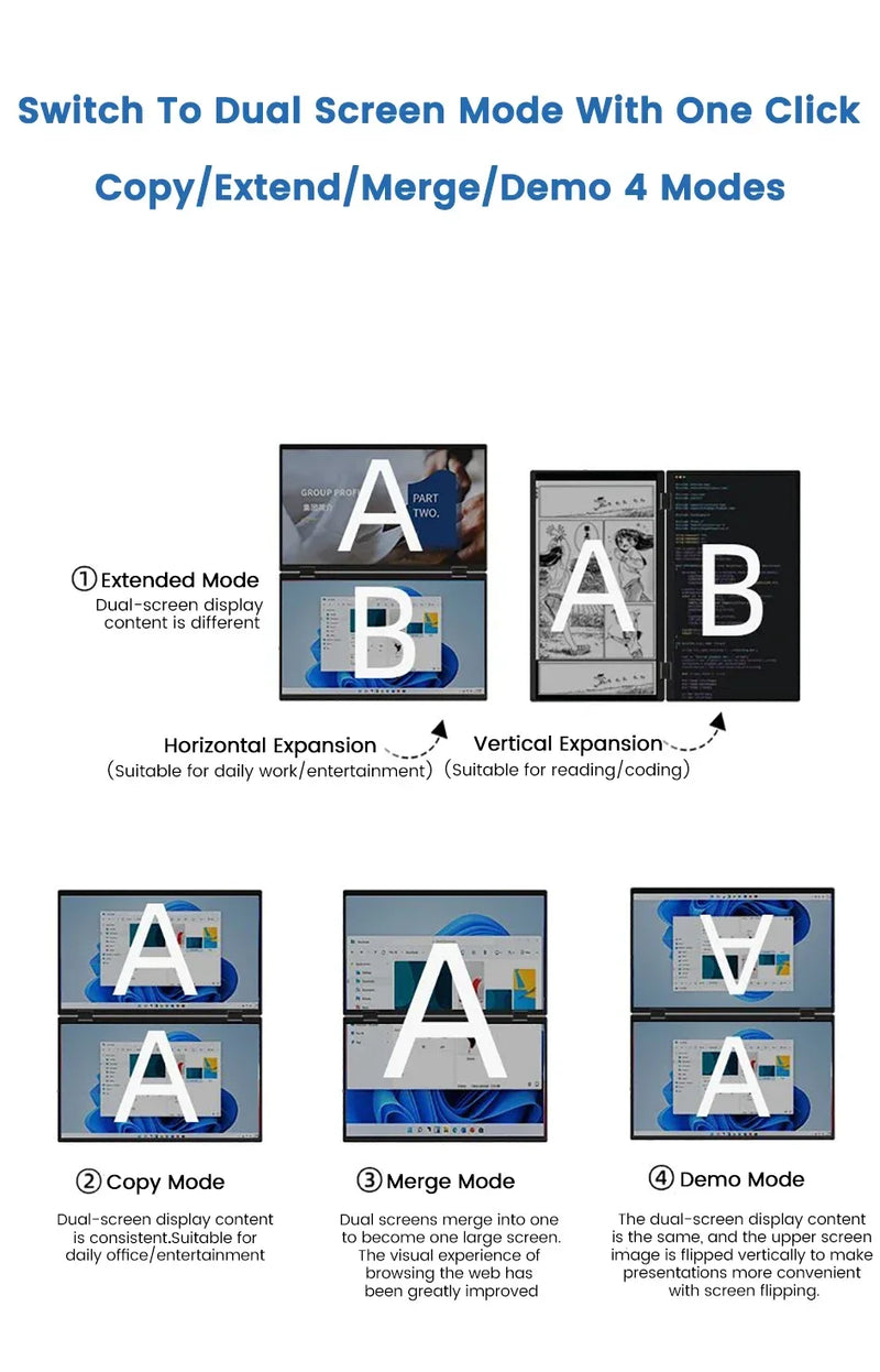 2025 15.6 Dual Screen 1920*1080P 60Hz Touch/Non-Touch Portable Monitor IPS Low Blue Light Eye Protection 360° Folding Drive-free