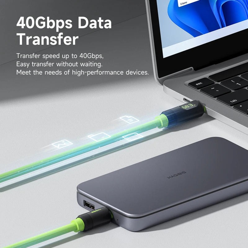Hagibis USB C Fast Charger Cable With LED Display PD 240W 40Gbps Video Cord Compatible with Thunderbolt 4/3 For iPhone 16 Laptop