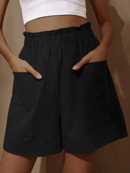Pantalones cortos informales holgados de talla grande para mujer, de verano, de cintura alta, lisos, con dos bolsillos y pierna ancha, deportivos 