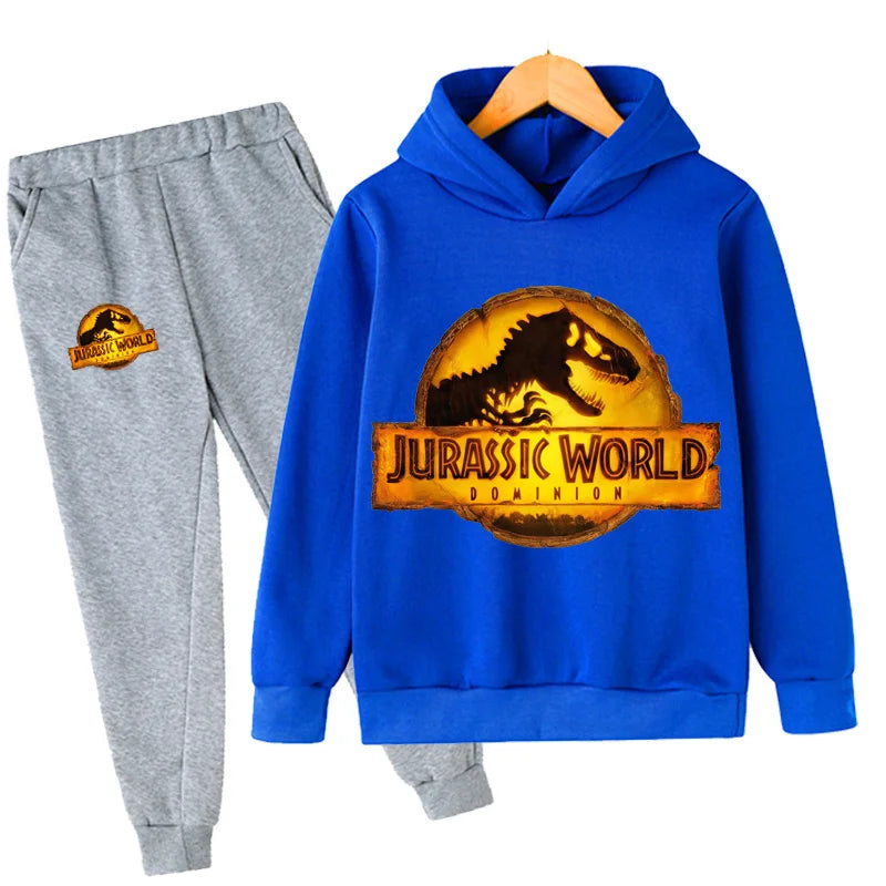 Children Dinosaur Hoodies Pants Set Boys Girls Jurassic World Dominion Sweatshirts Hooded Kids Fashion Pullovers Clothes Suit