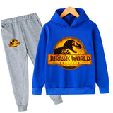 Children Dinosaur Hoodies Pants Set Boys Girls Jurassic World Dominion Sweatshirts Hooded Kids Fashion Pullovers Clothes Suit
