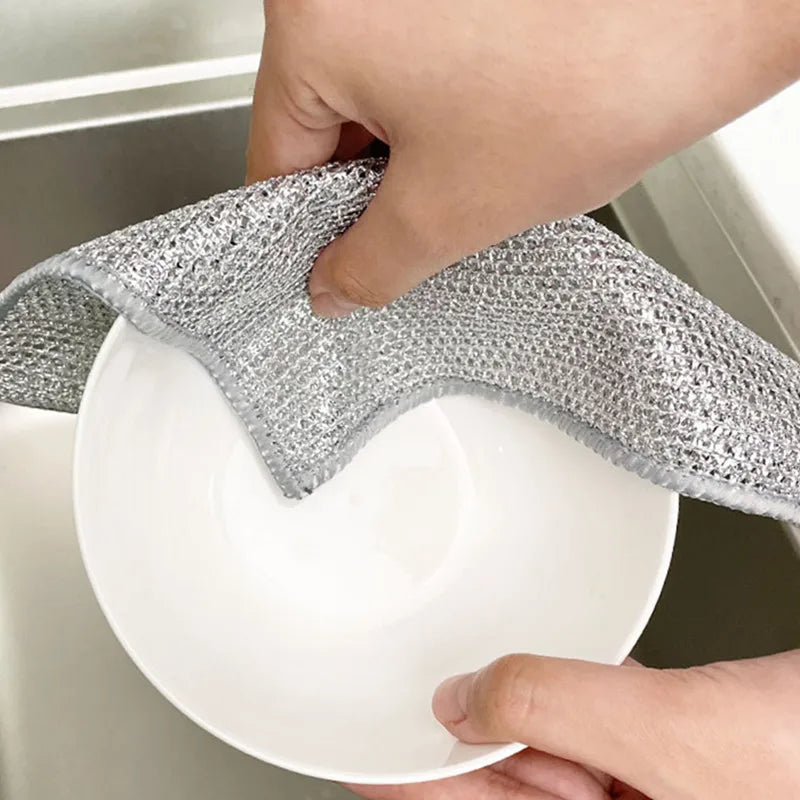 Pano de limpeza de fio de aço espessado, sem arranhões, camada dupla, microfibra de ferro, louça de malha, trapos de lavar roupa, toalhas de cozinha, novo