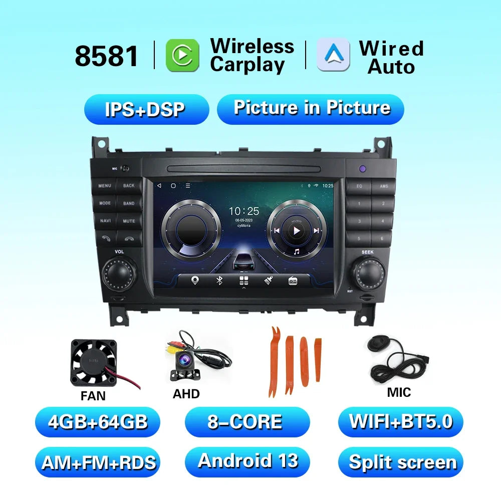 Android 13 two din built with wifi octa core 4GB Touch Screen car multimedia player for mercedes Benz w203