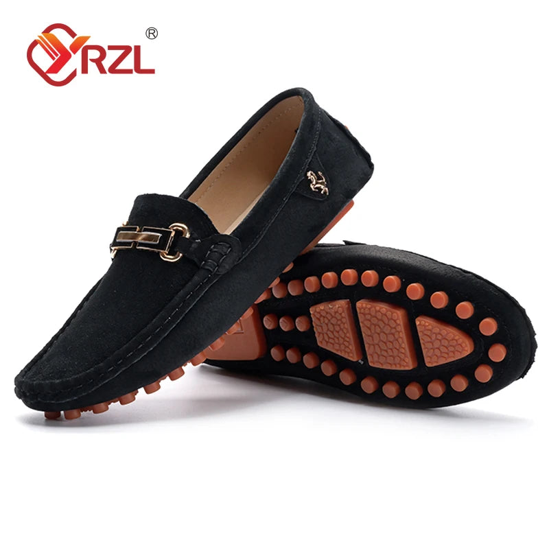 YRZL Men's Loafers Big Size 48 Soft Driving Moccasins High Quality Flats Genuine Leather Slip-on Suede Loafers for Men