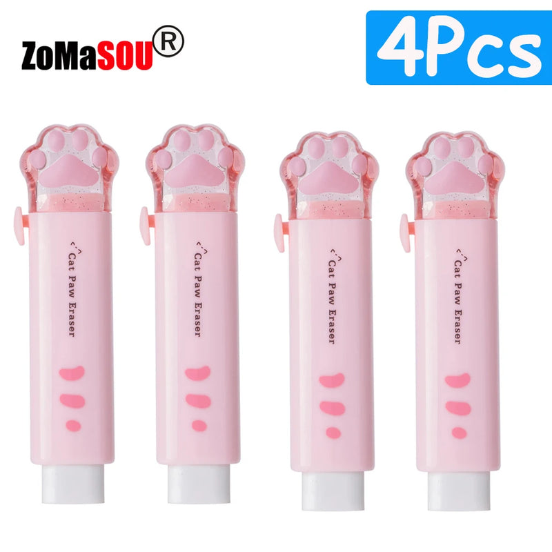 1-8Pcs New! Kawaii Cat Paw Rubber Erasers Retractable Pencil Eraser for Kids Students School Home Office Writing Drawing