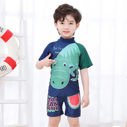 Traje de baño de una pieza para bebé niño, traje de baño de manga corta para niños pequeños, niñas, unicornio de dibujos animados, traje de baño infantil coreano para niños.