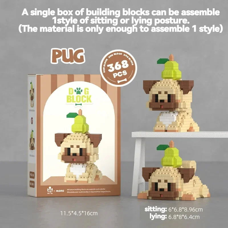 DIY Cute Dog Building Blocks Puppy Pet Model Animal Assemble Bricks Set Poodle Corgi Husky Cartoon Table Decor Gift for Kids