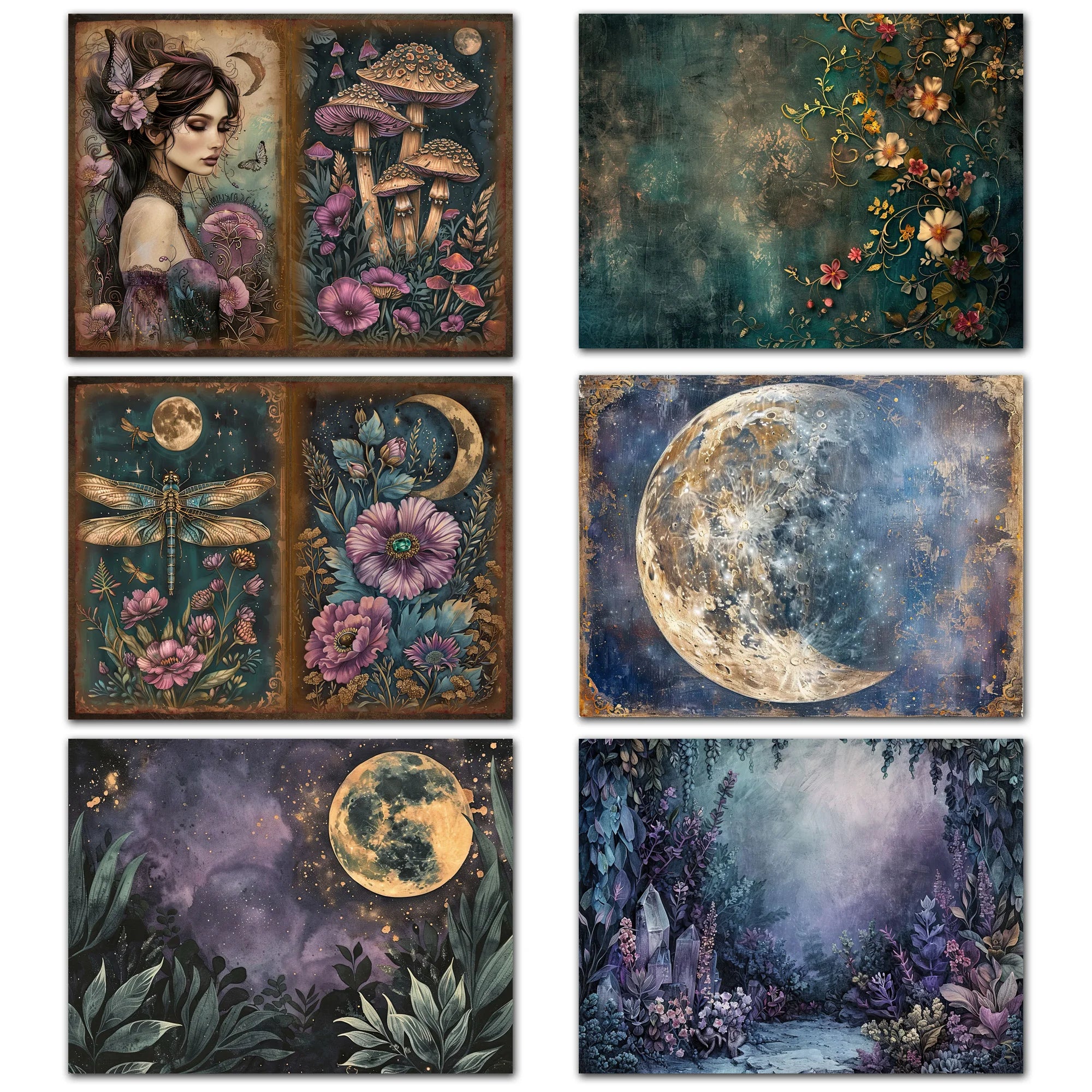 52-piece Gothic Midnight Garden Scrapbook Background Paper Pads Set with Stickers, Perfect for Arts Crafts, Holiday Party, Scrapbook