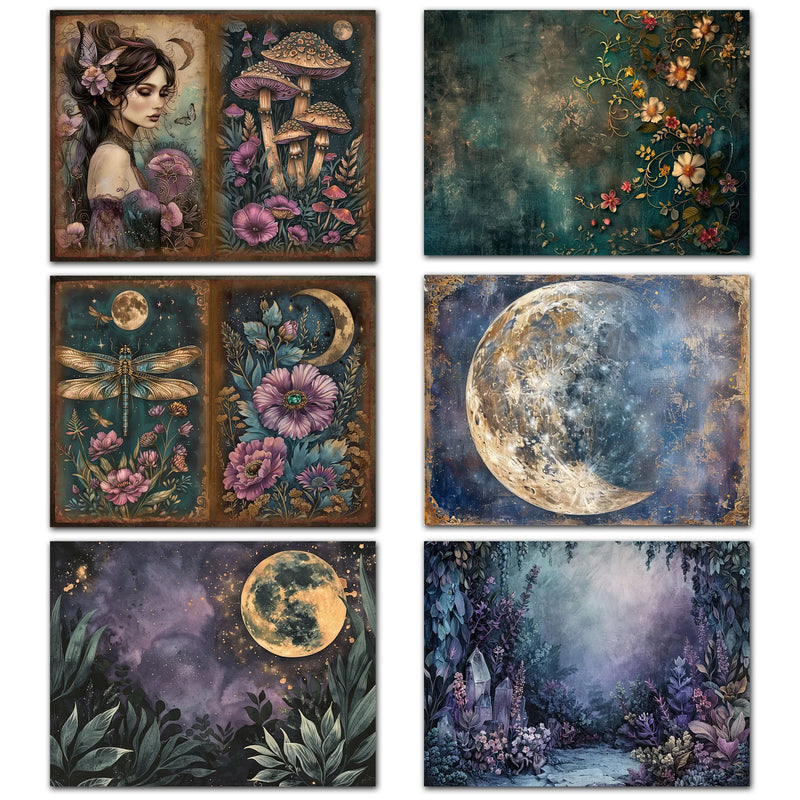 52pieces Gothic Midnight Garden Scrapbook Background Paperpads Set With Sticker,Perfect for Arts Crafts,Holiday Party,Scrapbook