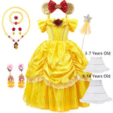 Kids Belle Cosplay Party Princess Dress Beauty Beast Princess Clothes Halloween Event Festival Party Flowers Print Costume