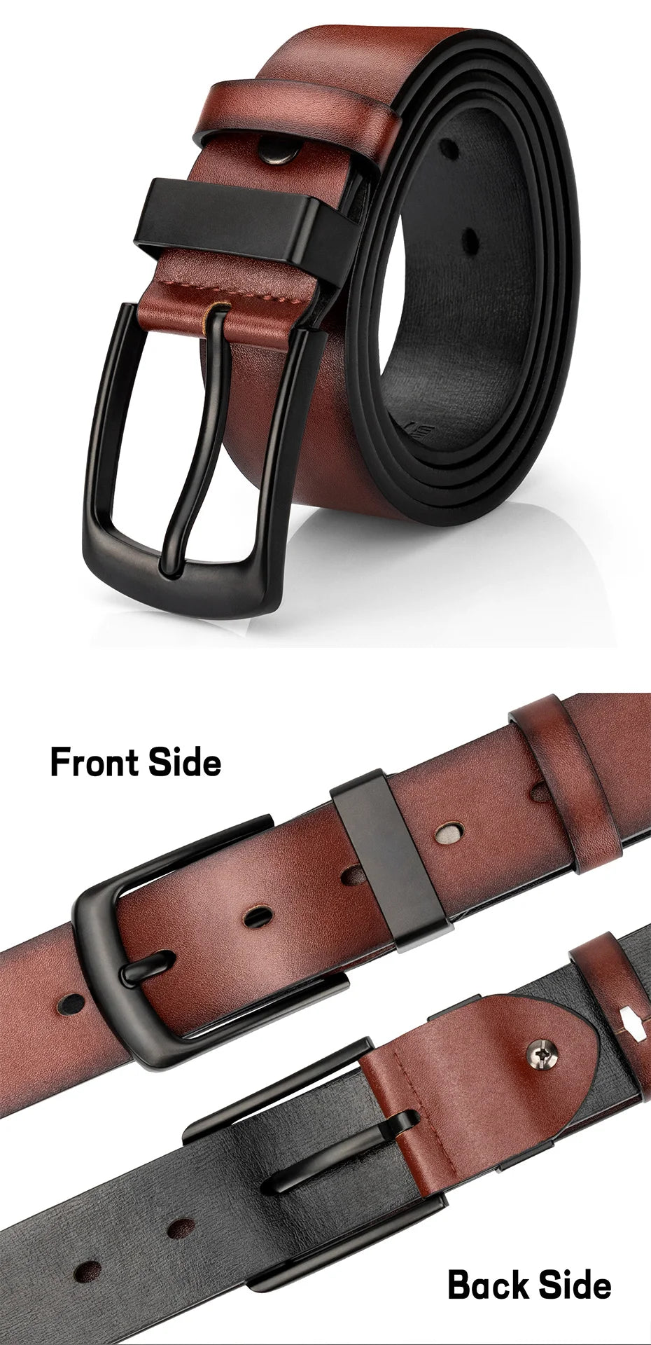 Cinturón casual vintage Maikun para hombre, con hebilla de pasador negra, de cuero ancho y versátil para estudiantes.