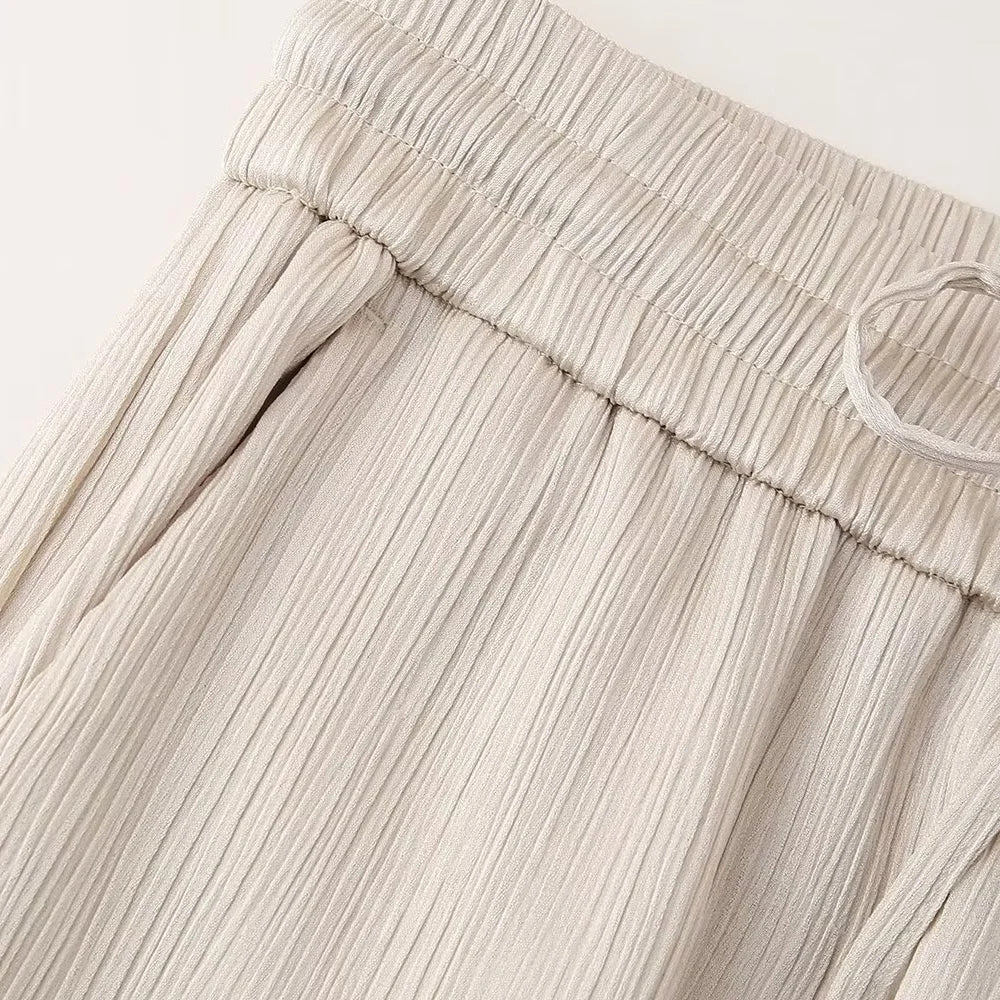 Conjunto de chaqueta y pantalón de traje cruzado con efecto arrugado para mujer, primavera y verano 2024, estilo europeo y americano