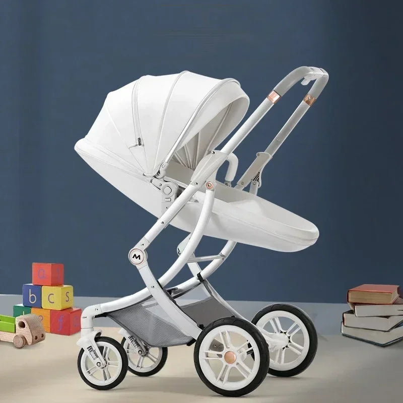 Cochecito de bebé 3 en 1, de lujo, con asiento para el coche, de piel sintética, con diseño de cáscara de huevo y paisaje alto.