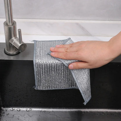 20/2pcs Thickened Steel Wire Cleaning Cloth Double -layer Non -stick Oil Iron Dishrag Kitchen Pan Pot Dishes Cloths Rags