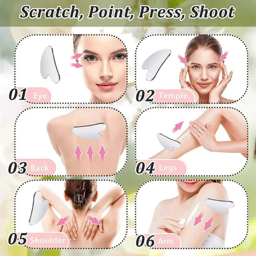 New Stainless Steel Gua Sha Scraper Heart Shape Universal Face Massager Guasha Massage Tool for Facial Beauty Eye Massage