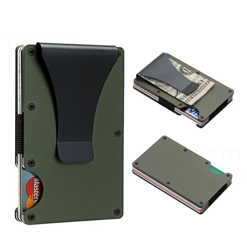 Cartera delgada para hombre - Billetera minimalista con bloqueo RFID y bolsillo frontal - Billetera metálica con clip para billetes
