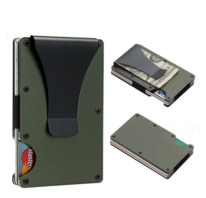 Cartera delgada para hombre - Billetera minimalista con bloqueo RFID y bolsillo frontal - Billetera metálica con clip para billetes