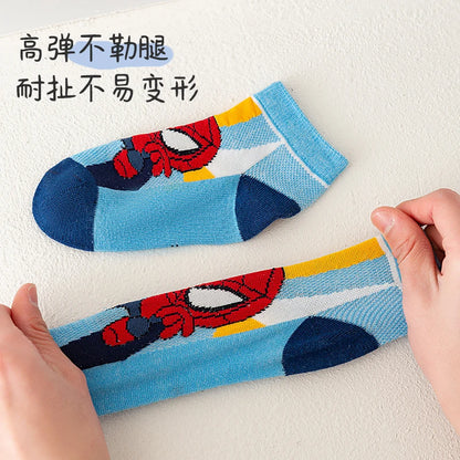 5 Pairs Children Socks Spider-Man Kids Boys Short Socks Iron Man Captain America Cartoon Baby Summer Spring Mesh Socks 1-12Y