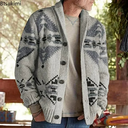 2024 Men's Thick Warm Cardigan Sweaters Oversized Harajuku Cartoon Knitted Sweater Pullover Male Streetwear Knitwear Men Tops