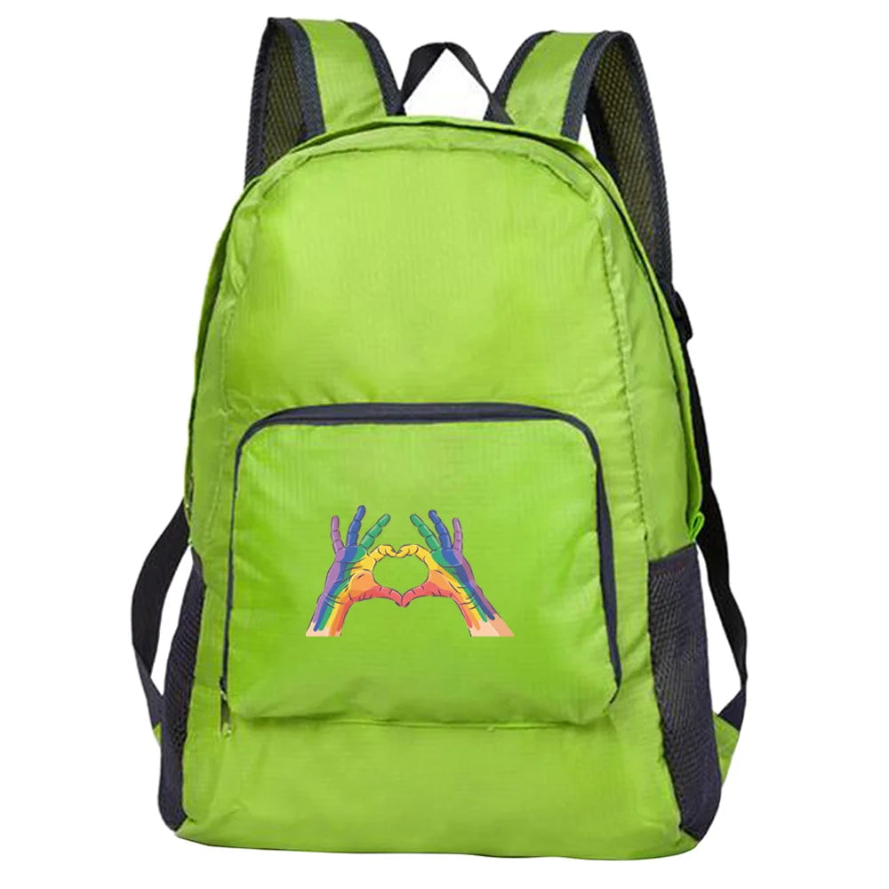 Outdoor Travel Lightweight Portable Foldable Backpack Love Print Folding Green Bag Ultralight Pack for Women Men Hiking Daypack