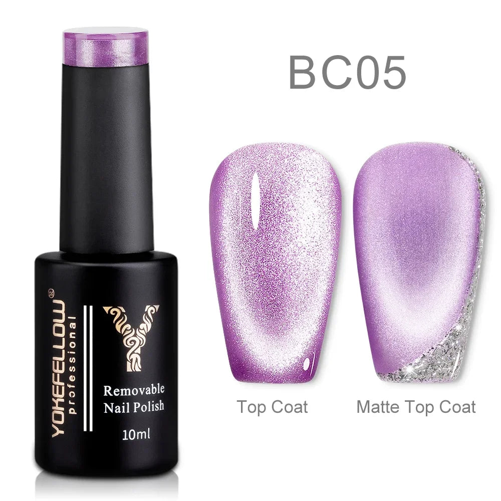 Esmalte de uñas en gel YOKEFELLOW Cat Eye de 10 ml, esmalte de uñas magnético plateado, esmalte de uñas en gel profesional para manicura DIY.