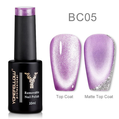Esmalte de uñas en gel YOKEFELLOW Cat Eye de 10 ml, esmalte de uñas magnético plateado, esmalte de uñas en gel profesional para manicura DIY.