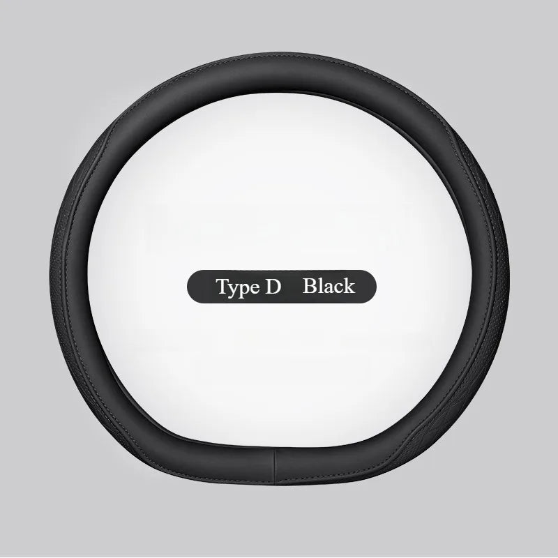 Napa Leather Perforated Patchwork Car Steering Wheel Cover, Non-slip, Breathable, Universal 15 Inch (Approx. 38cm)