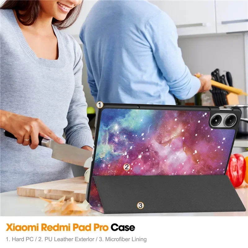 For Xiaomi Redmi Pad Pro 2024 Tri-Folding Flip Stand Case Funda for Red Mi Pad Pro 12.1 Tablet with Auto Sleep Cover